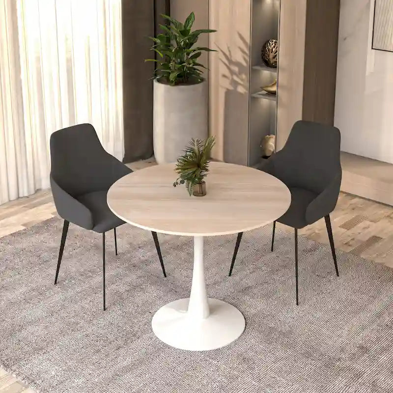 White Round Dining Table for 4, 35" Sintered Stone Pedestal-26