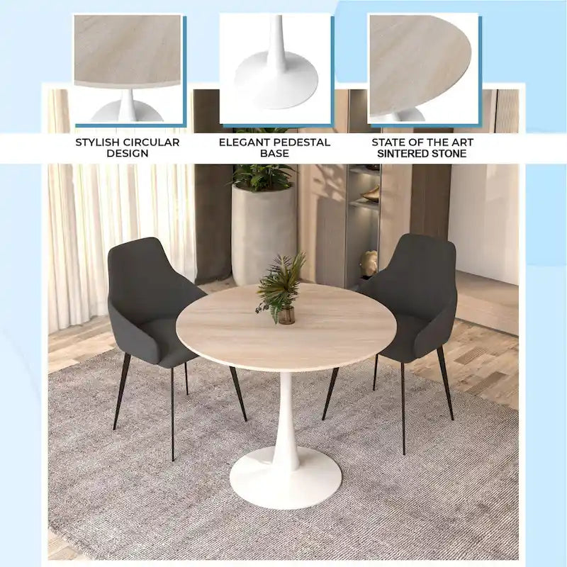 White Round Dining Table for 4, 35" Sintered Stone Pedestal-28