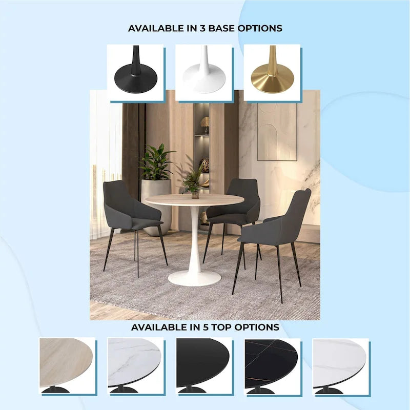 White Round Dining Table for 4, 35" Sintered Stone Pedestal-30
