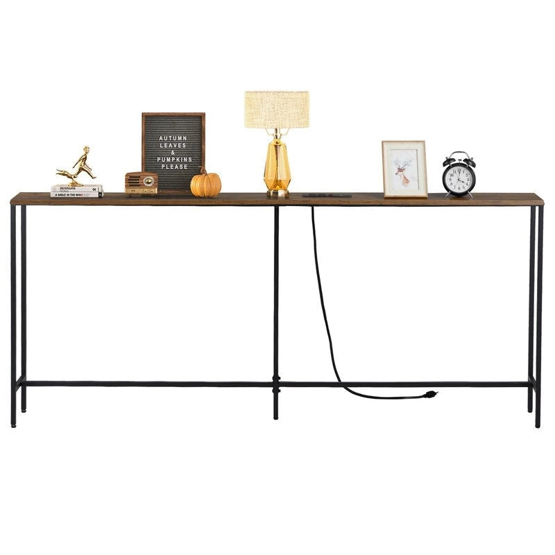70.9 inch Console Table with 2 Power Outlets and USB Ports, Narrow Entryway Table Sofa Table for Living Room-3