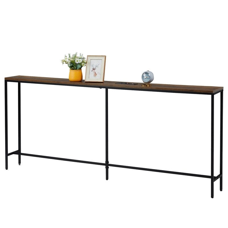 70.9 inch Console Table with 2 Power Outlets and USB Ports, Narrow Entryway Table Sofa Table for Living Room-4
