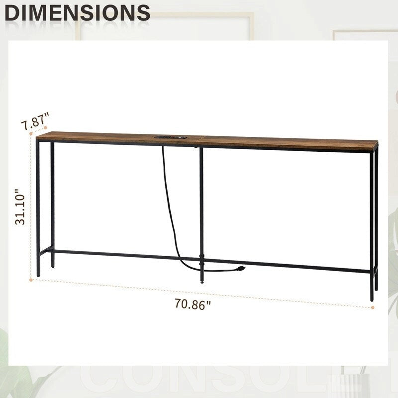 70.9 inch Console Table with 2 Power Outlets and USB Ports, Narrow Entryway Table Sofa Table for Living Room-5