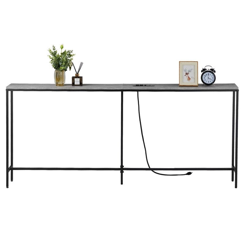 70.9 inch Console Table with 2 Power Outlets and USB Ports, Narrow Entryway Table Sofa Table for Living Room-7
