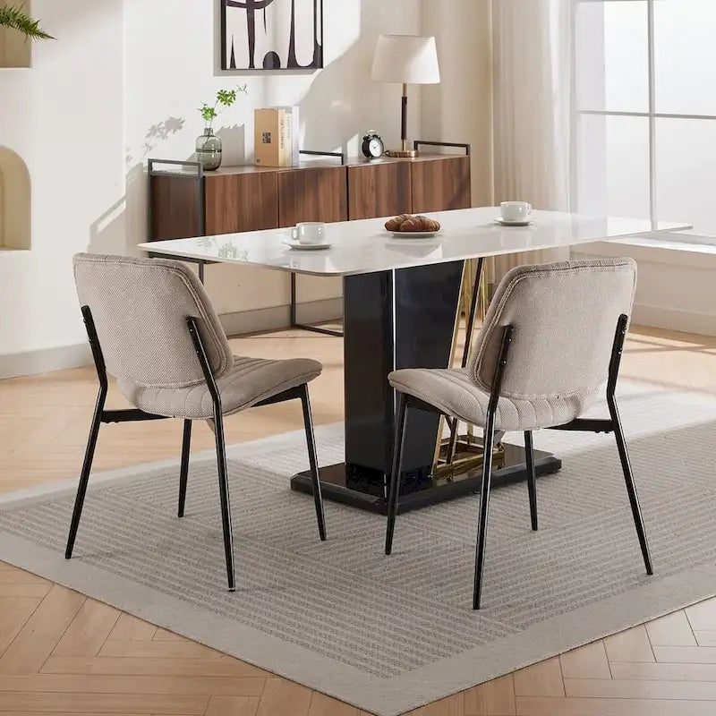 Retro Linen Dining Chairs Set of 2, Bentwood Back with Metal Legs-6