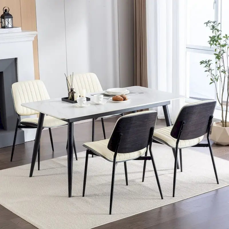 Retro Linen Dining Chairs Set of 2, Bentwood Back with Metal Legs-12