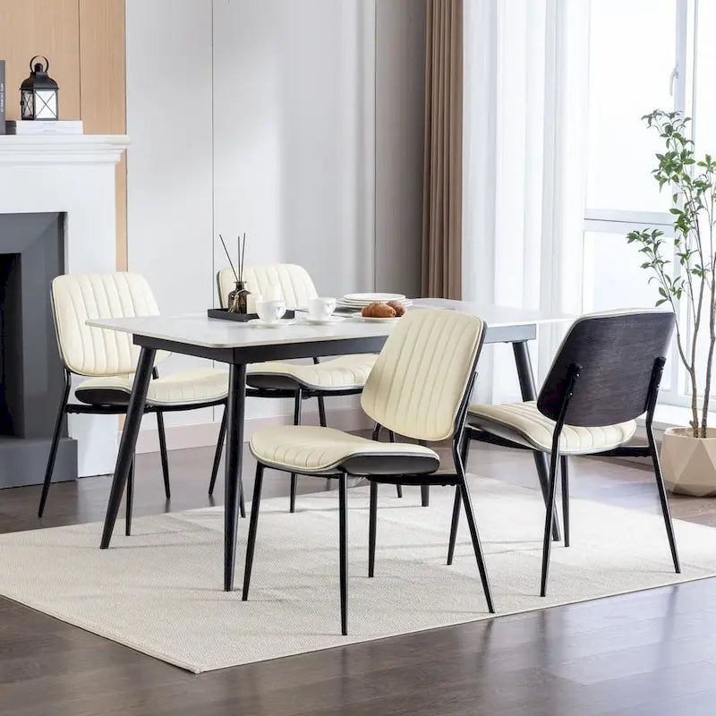 Retro Linen Dining Chairs Set of 2, Bentwood Back with Metal Legs-13