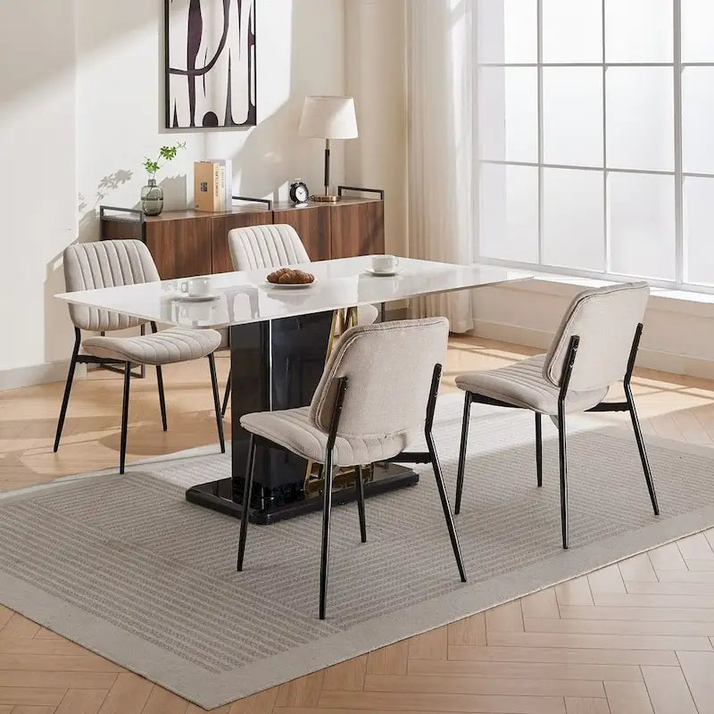 Retro Linen Dining Chairs Set of 2, Bentwood Back with Metal Legs-25