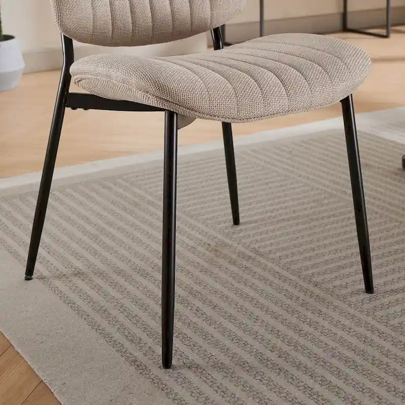 Retro Linen Dining Chairs Set of 2, Bentwood Back with Metal Legs-28